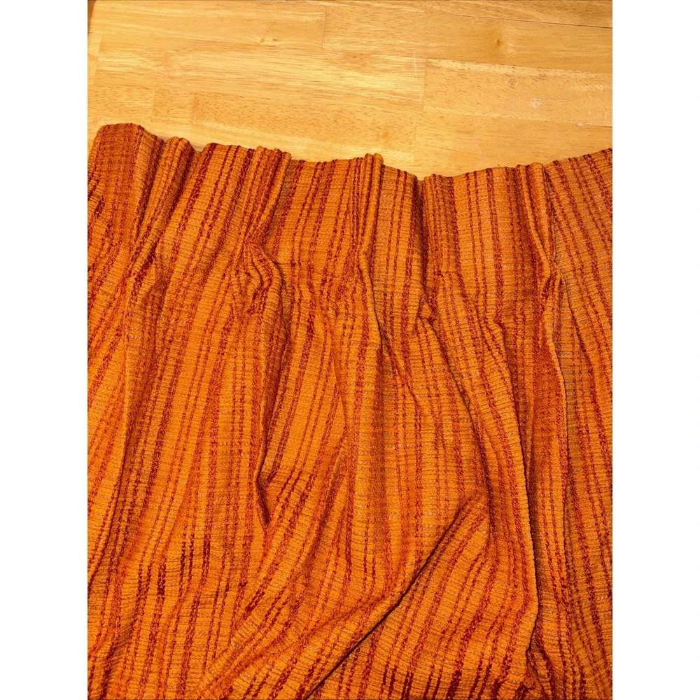 VTG Woven Fabric Curtains Drapes 2 Pc Set 70s Boho Burnt Orange Pinch Pleat 62